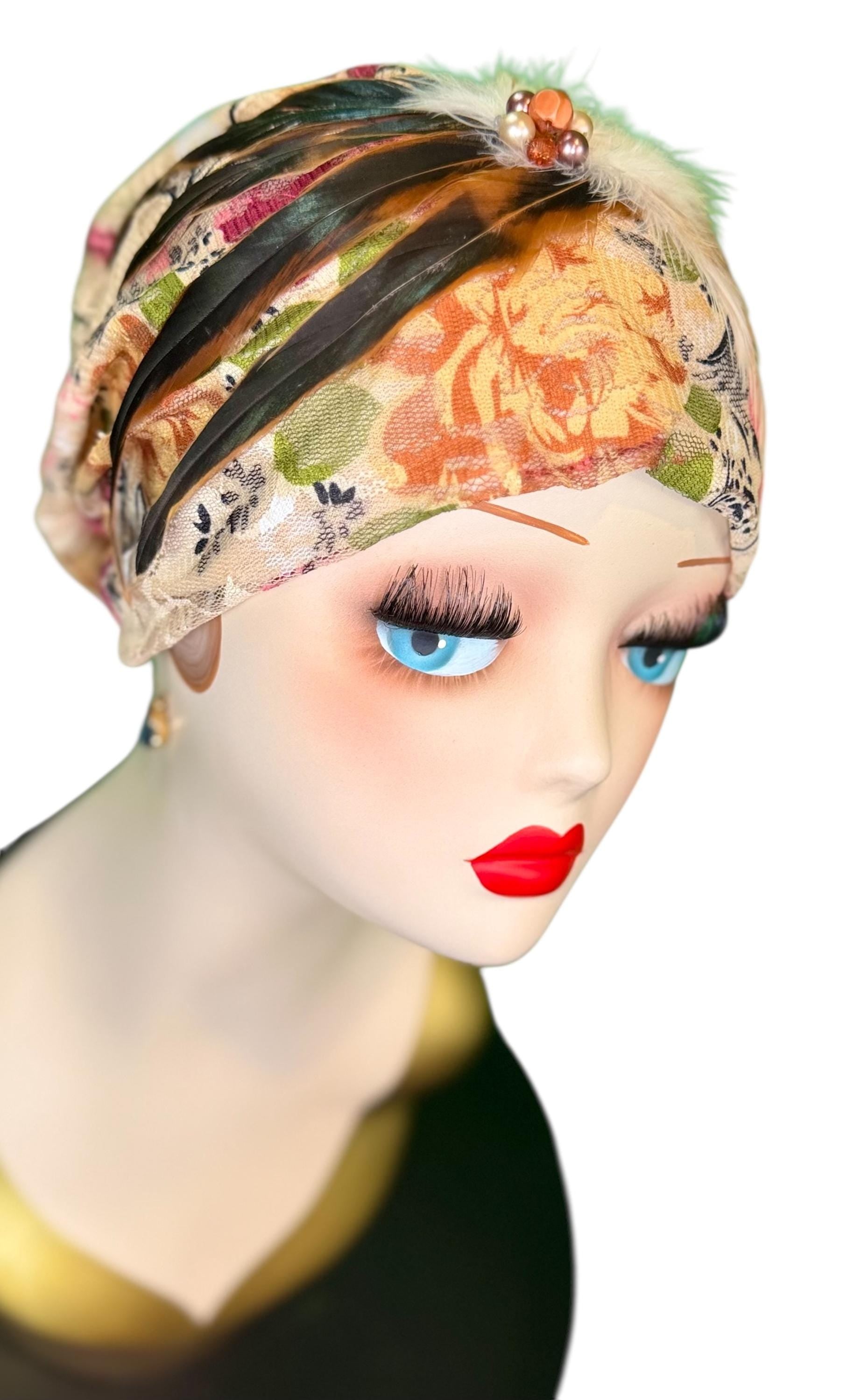 Cashmere Crème Statement Floral Lace Flapper - Vintage Jeweled & Feathered Designer Collectible Accessory