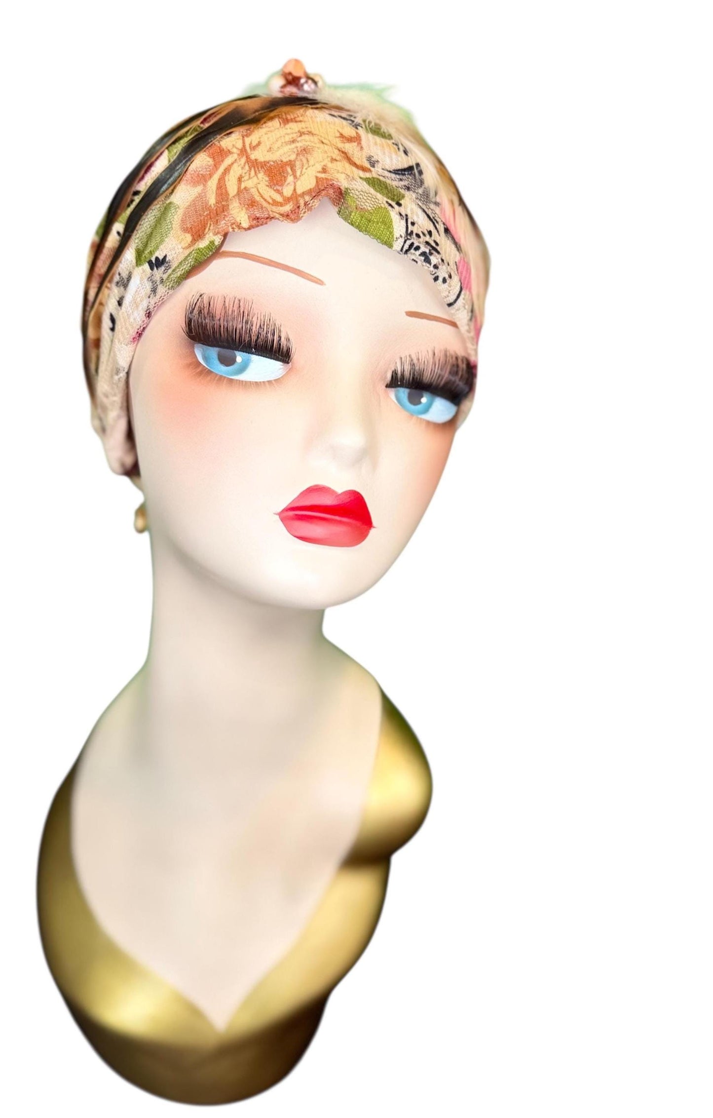 Cashmere Crème Statement Floral Lace Flapper - Vintage Jeweled & Feathered Designer Collectible Accessory