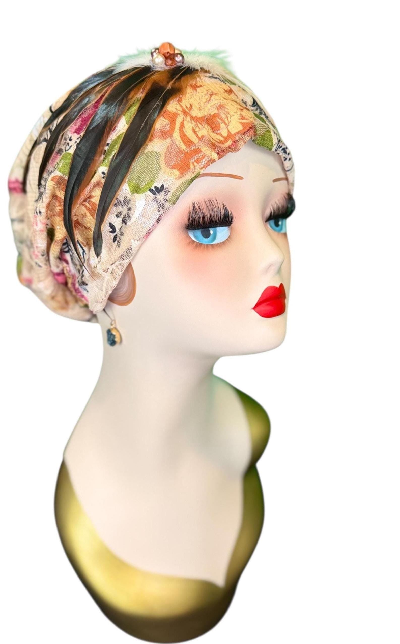 Cashmere Crème Statement Floral Lace Flapper - Vintage Jeweled & Feathered Designer Collectible Accessory