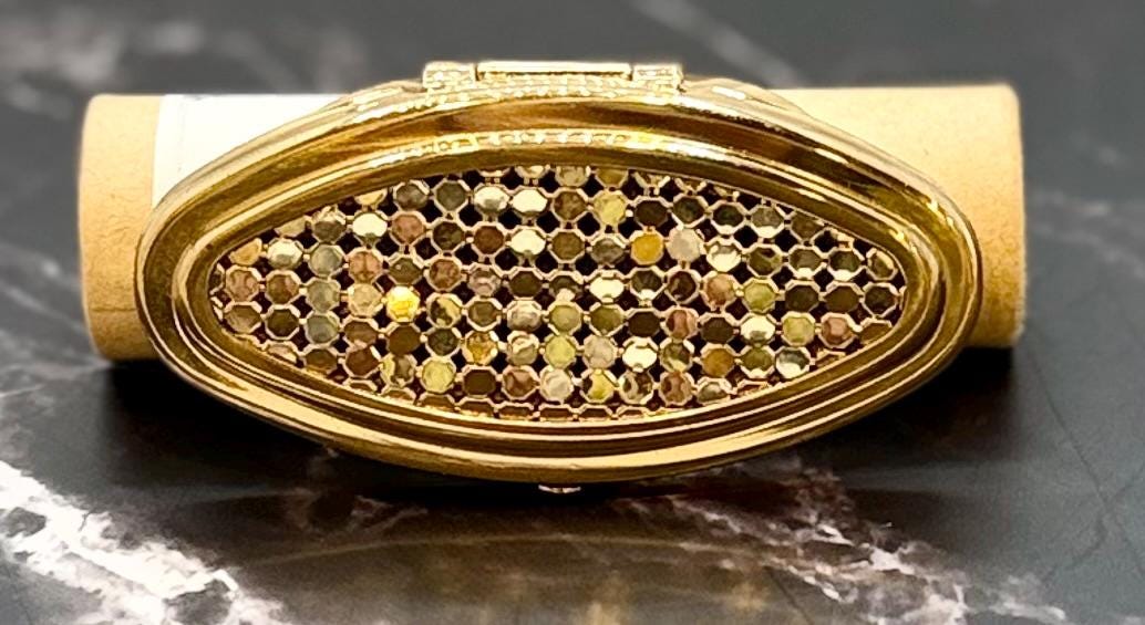 Rare Gold Enamel Floral Heart Filigree Detailed Vintage Lip Balm Mirror Ring