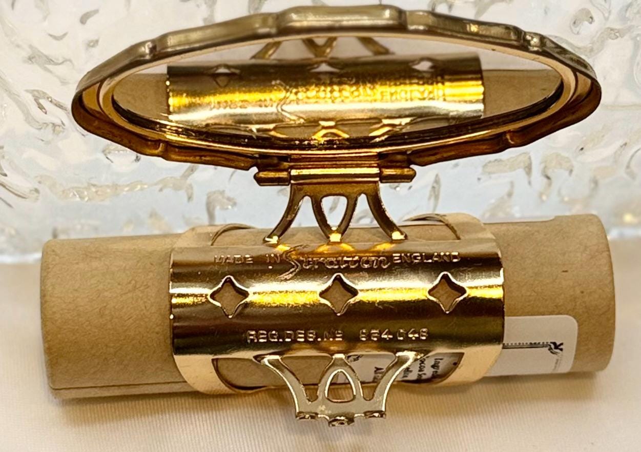 Rare Gold Enamel Floral Heart Filigree Detailed Vintage Lip Balm Mirror Ring