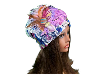 Statement Flower Lace Flapper Jeweled Designer Feathered Winter Knit Hat