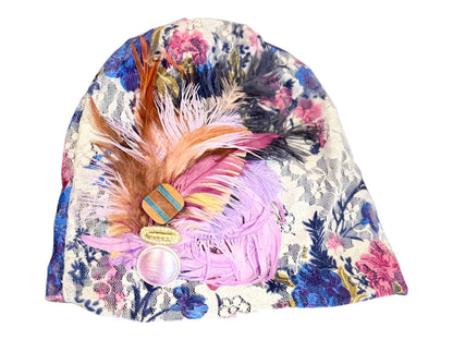 Statement Flower Lace Flapper Jeweled Designer Feathered Winter Knit Hat