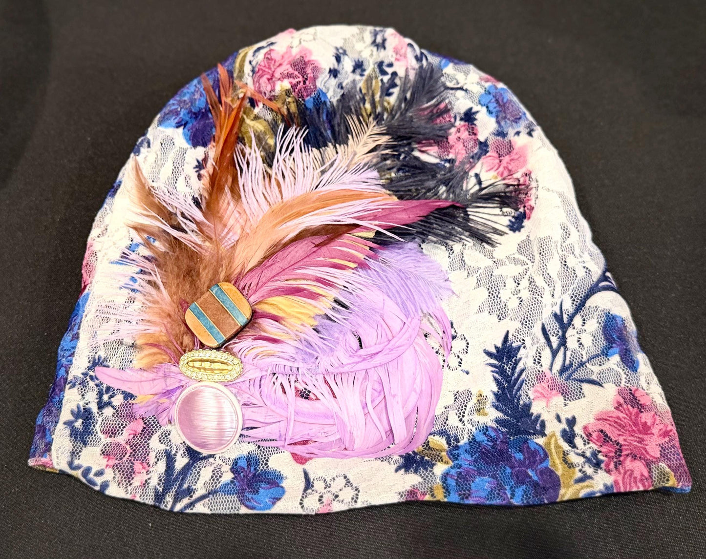 Statement Flower Lace Flapper Jeweled Designer Feathered Winter Knit Hat