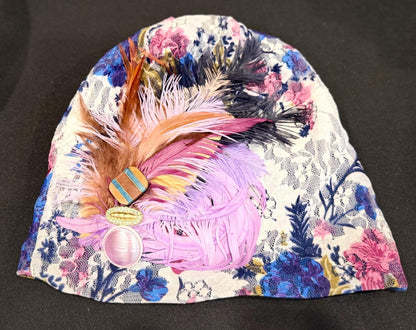 Statement Flower Lace Flapper Jeweled Designer Feathered Winter Knit Hat