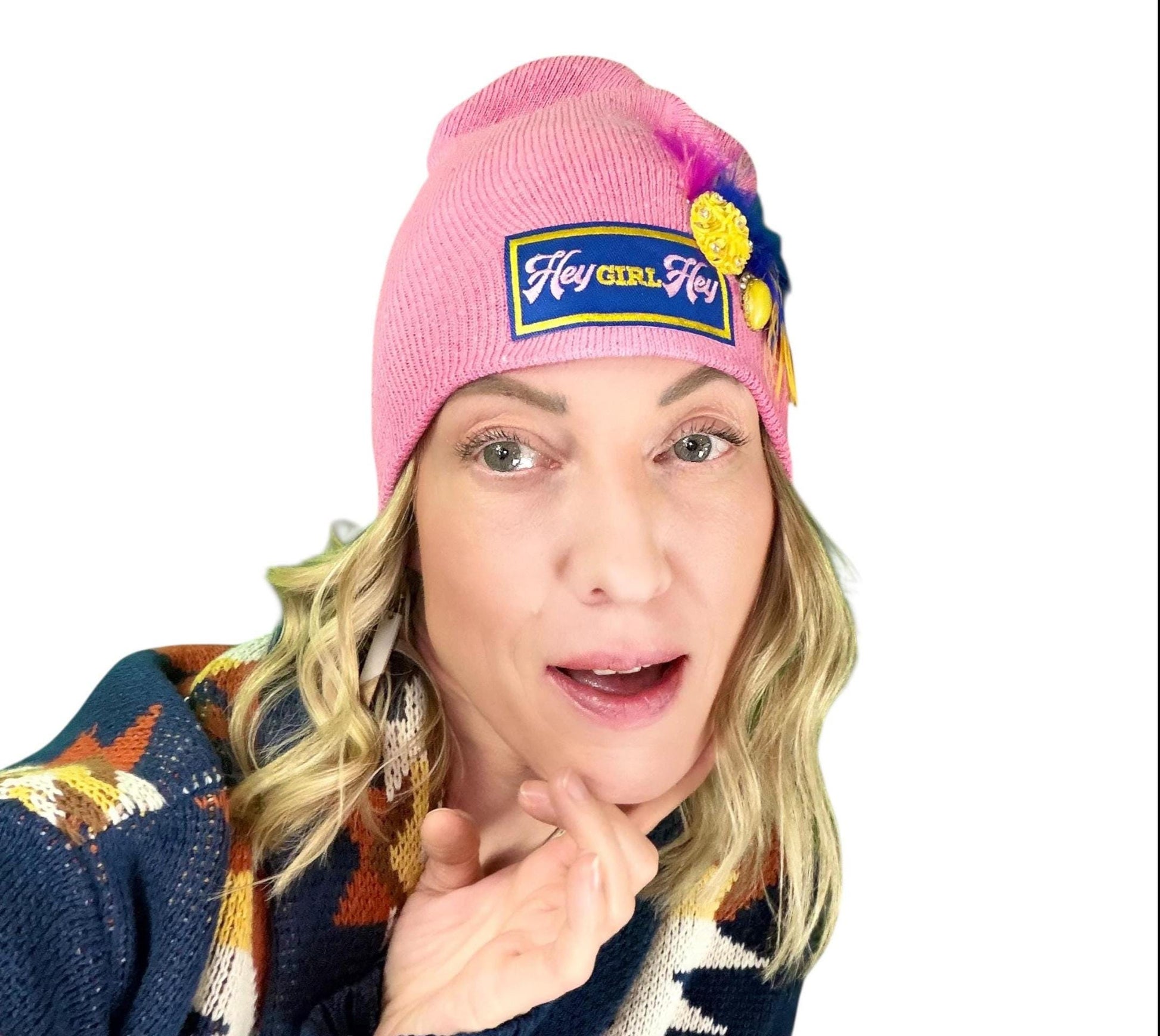 NEW Style Statement “HEY Girl HEY” Patchwork Jeweled Designer Winter Hat