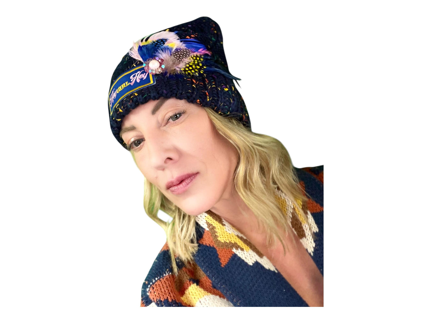 NEW Style Statement “HEY Girl HEY” Patchwork Jeweled Designer Winter Hat