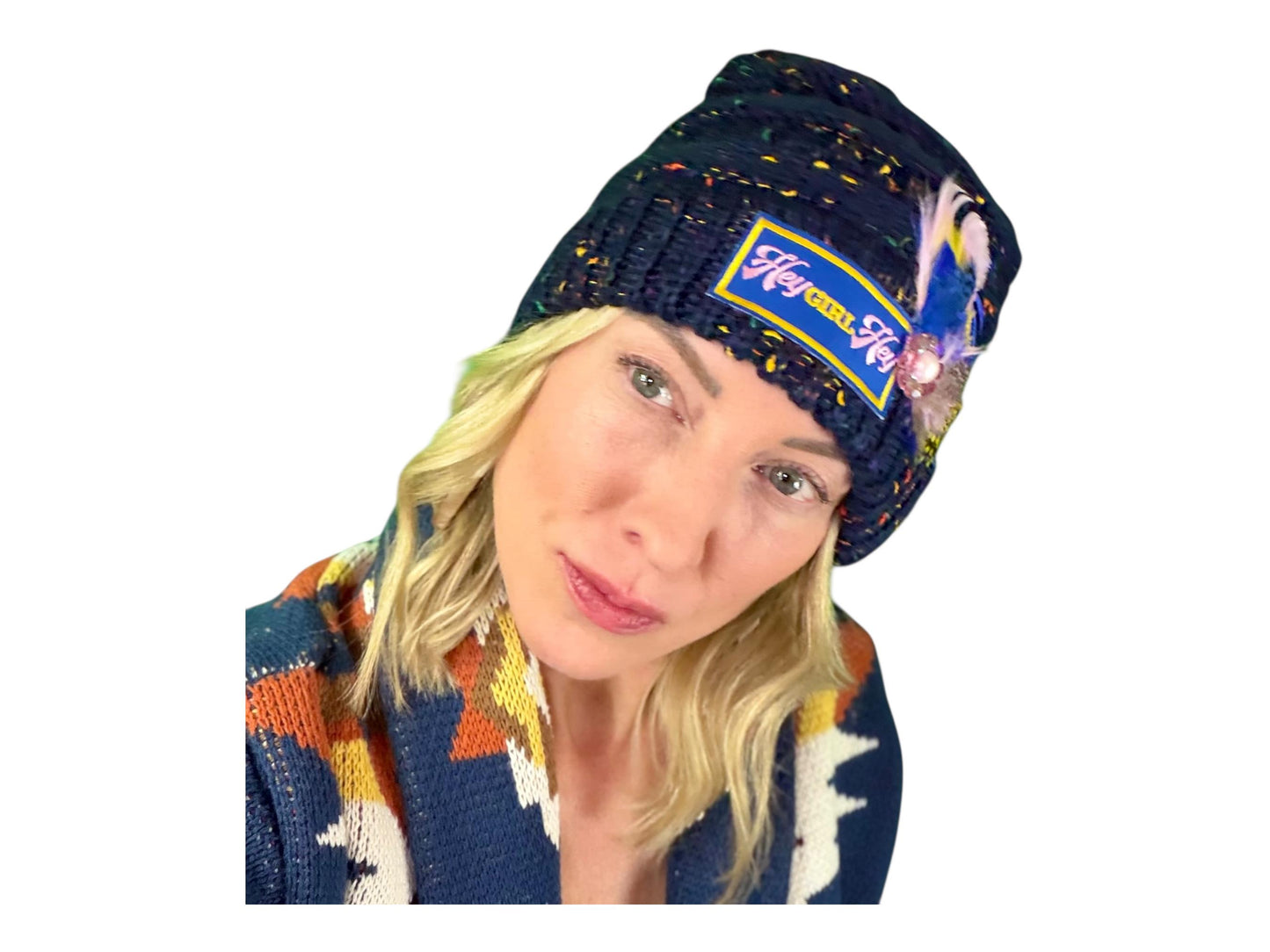NEW Style Statement “HEY Girl HEY” Patchwork Jeweled Designer Winter Hat