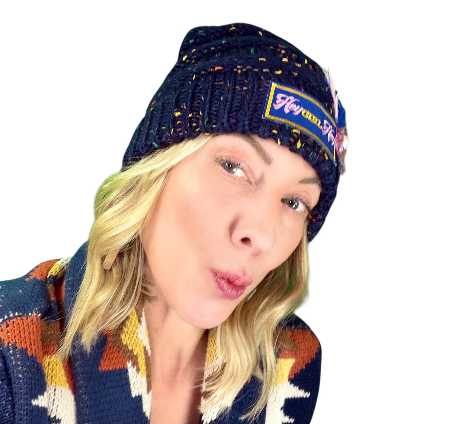 NEW Style Statement “HEY Girl HEY” Patchwork Jeweled Designer Winter Hat