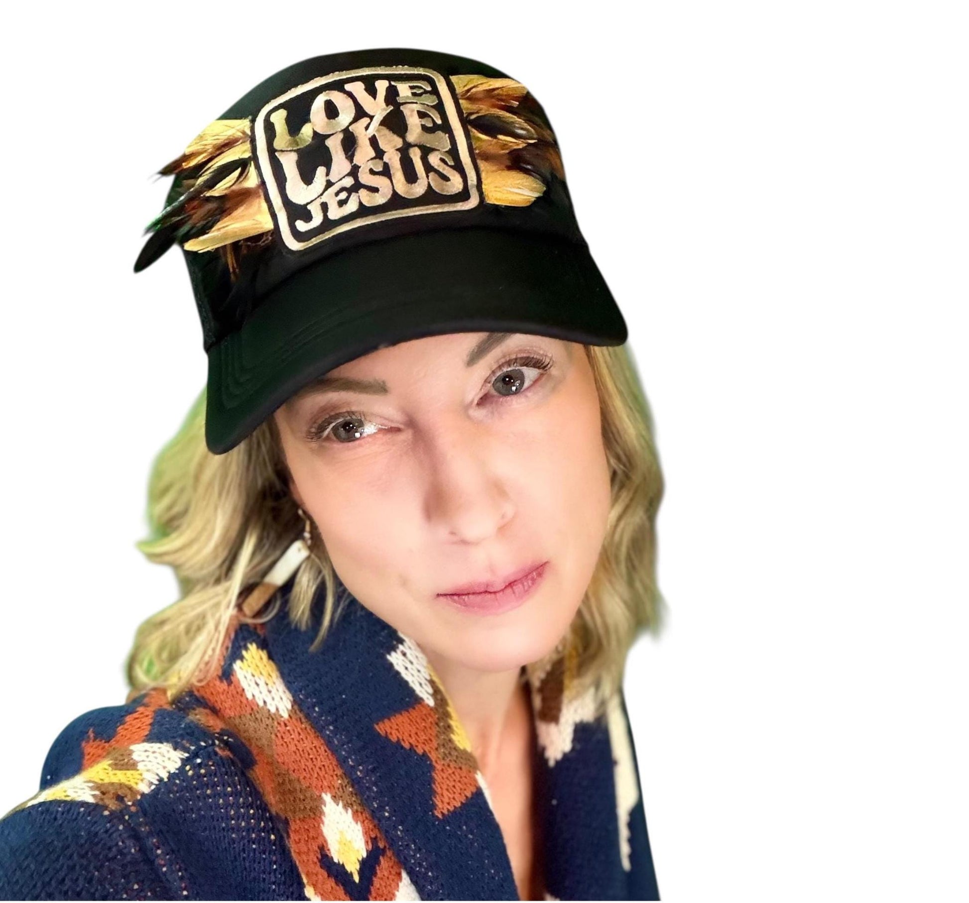 NEW Style Statement “Love Like Jesus” Patchwork Jeweled Trucker Hat