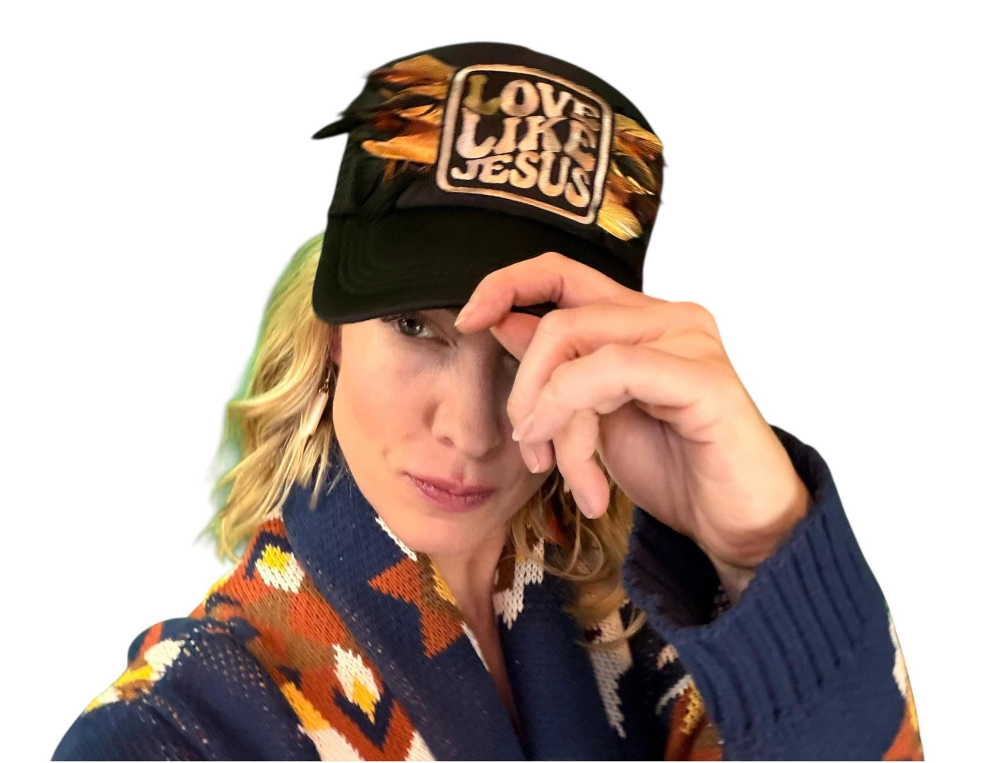 NEW Style Statement “Love Like Jesus” Patchwork Jeweled Trucker Hat