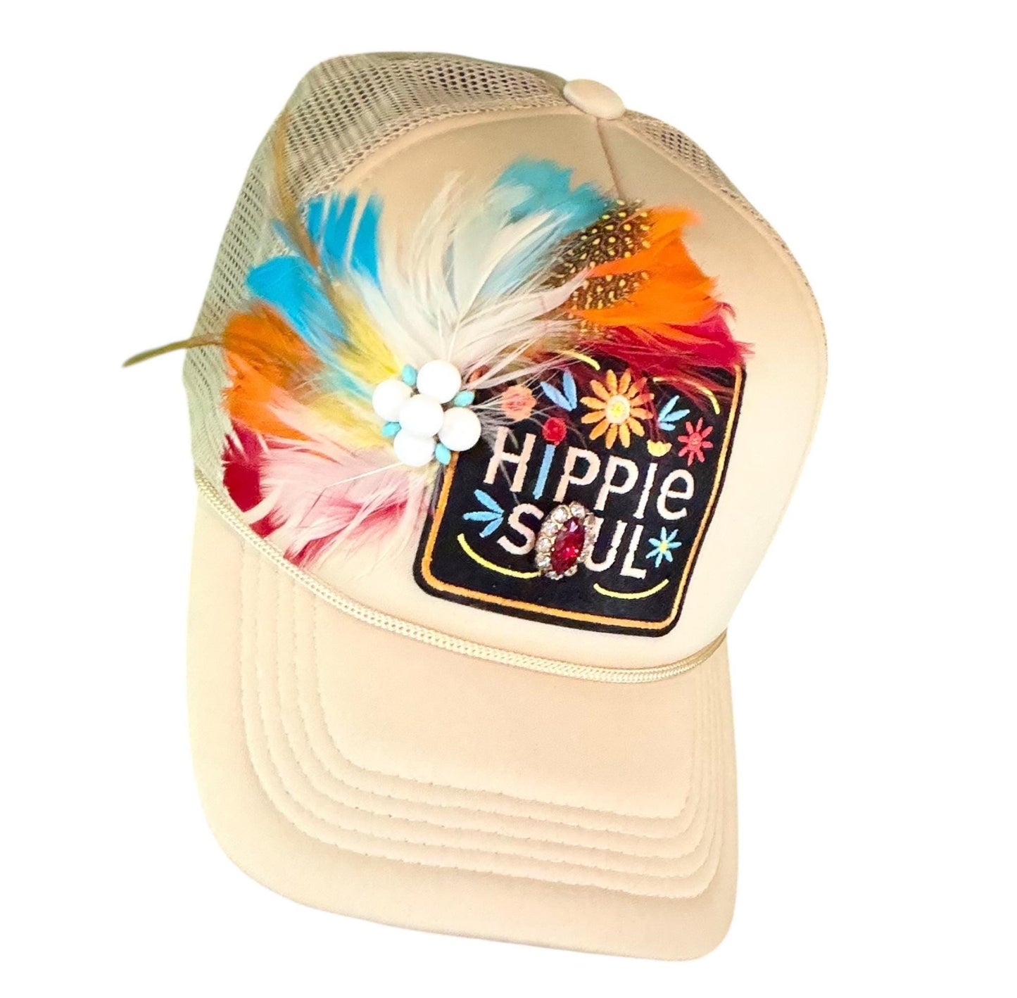 NEW Style Statement “Hippie Soul” Patchwork Jeweled Trucker Hat