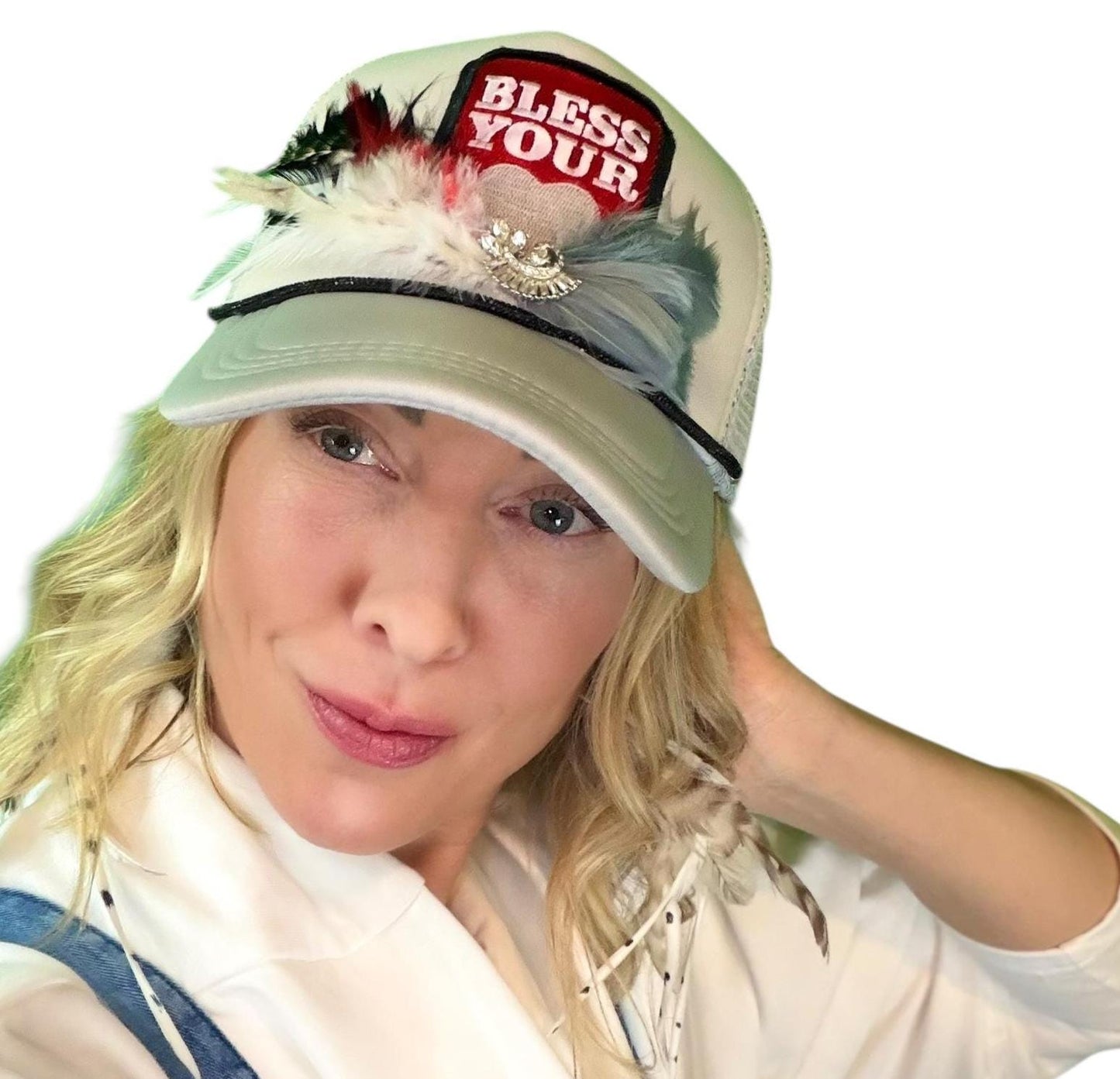 NEW Style Statement “Bless Your Heart” Patchwork Jeweled Trucker Hat