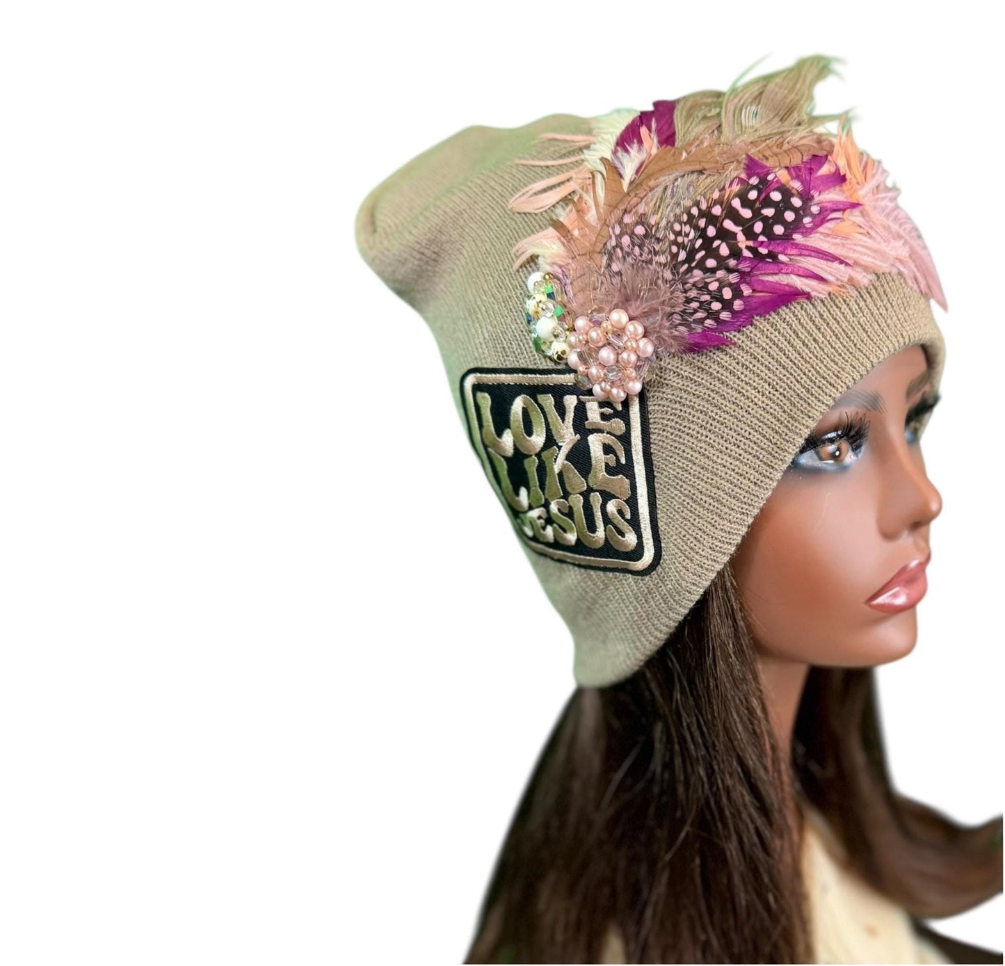NEW Style Statement “Love Like JESUS” Patchwork Jeweled Designer Winter Hat