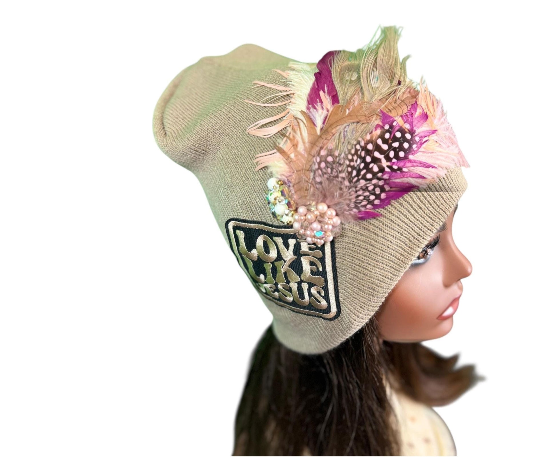 NEW Style Statement “Love Like JESUS” Patchwork Jeweled Designer Winter Hat