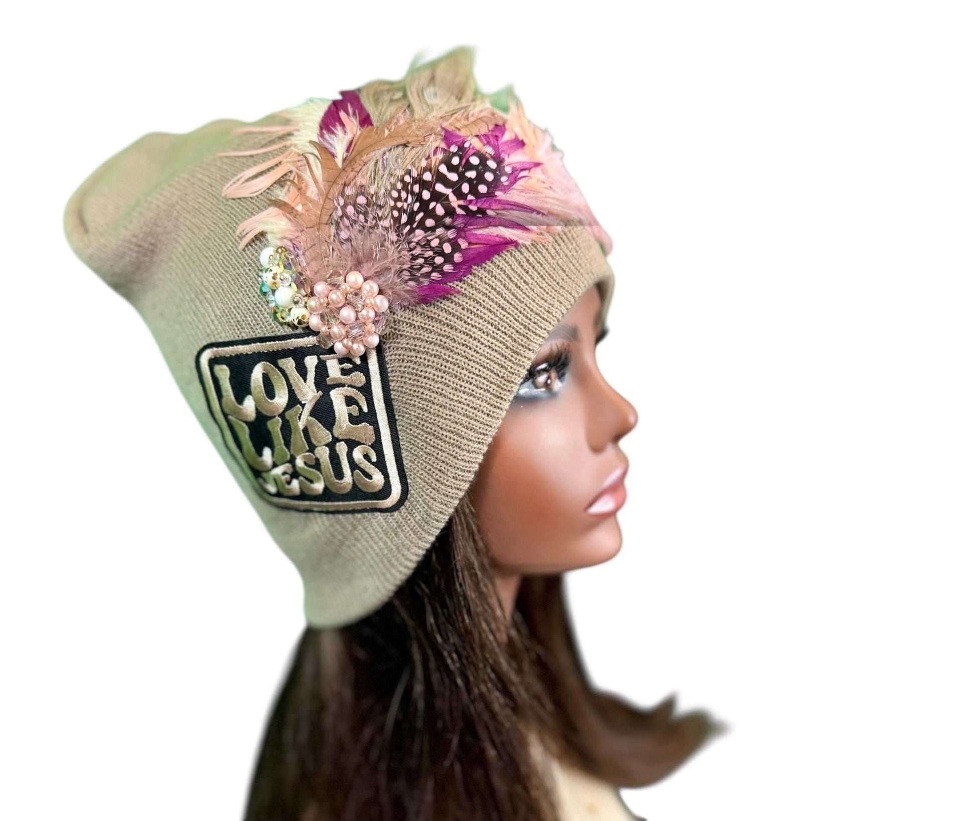 NEW Style Statement “Love Like JESUS” Patchwork Jeweled Designer Winter Hat
