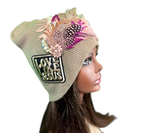 NEW Style Statement “Love Like JESUS” Patchwork Jeweled Designer Winter Hat