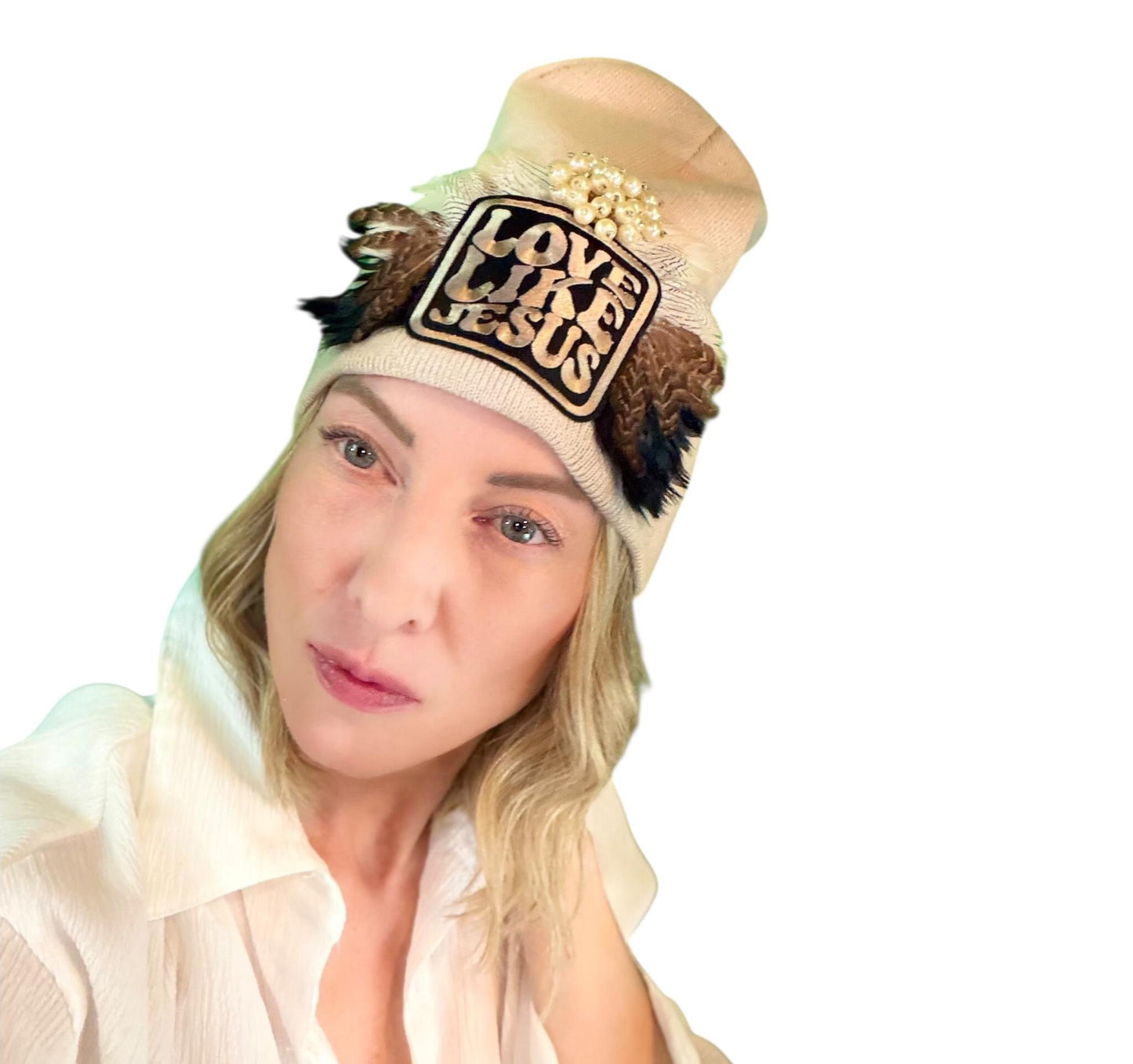 NEW Style Statement “Love Like Jesus” Patchwork Jeweled Fashionable Winter Hat