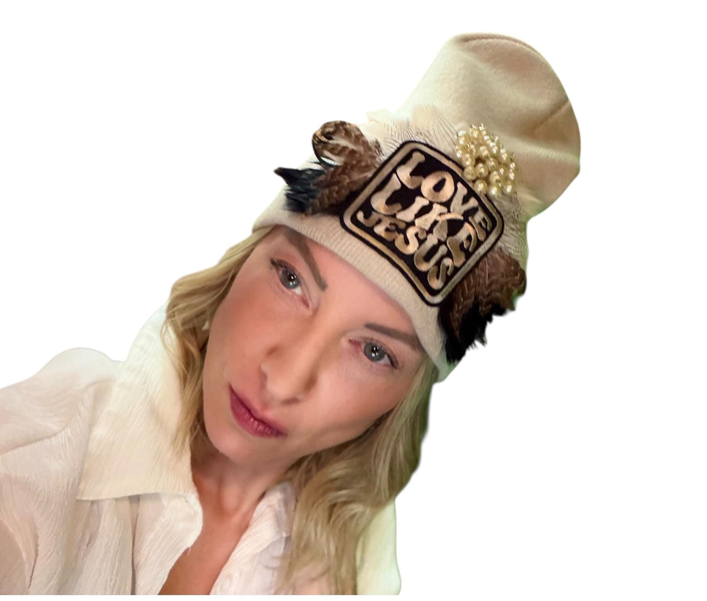 NEW Style Statement “Love Like Jesus” Patchwork Jeweled Fashionable Winter Hat