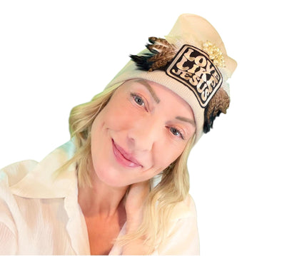 NEW Style Statement “Love Like Jesus” Patchwork Jeweled Fashionable Winter Hat