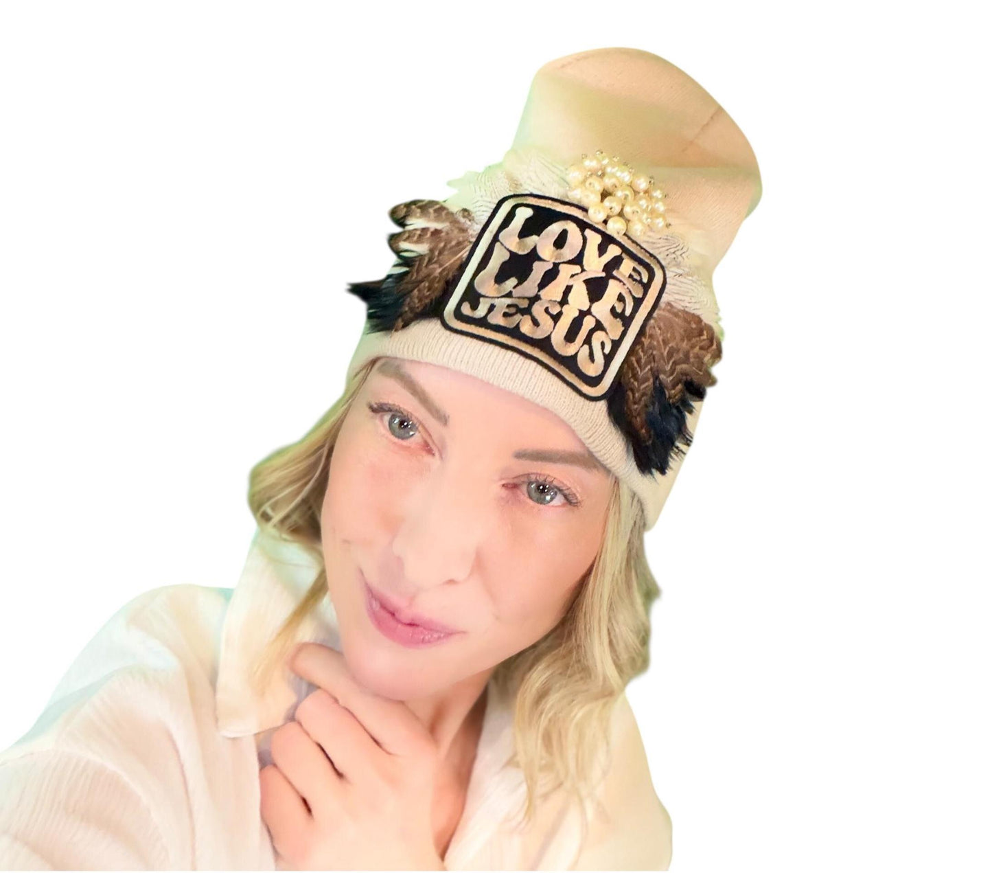 NEW Style Statement “Love Like Jesus” Patchwork Jeweled Fashionable Winter Hat