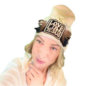 NEW Style Statement “Love Like Jesus” Patchwork Jeweled Fashionable Winter Hat
