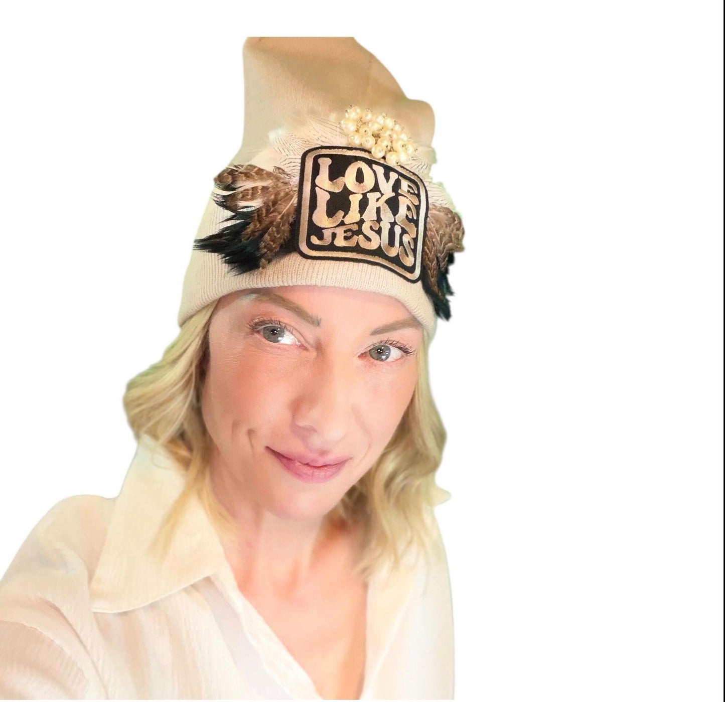 NEW Style Statement “Love Like Jesus” Patchwork Jeweled Fashionable Winter Hat