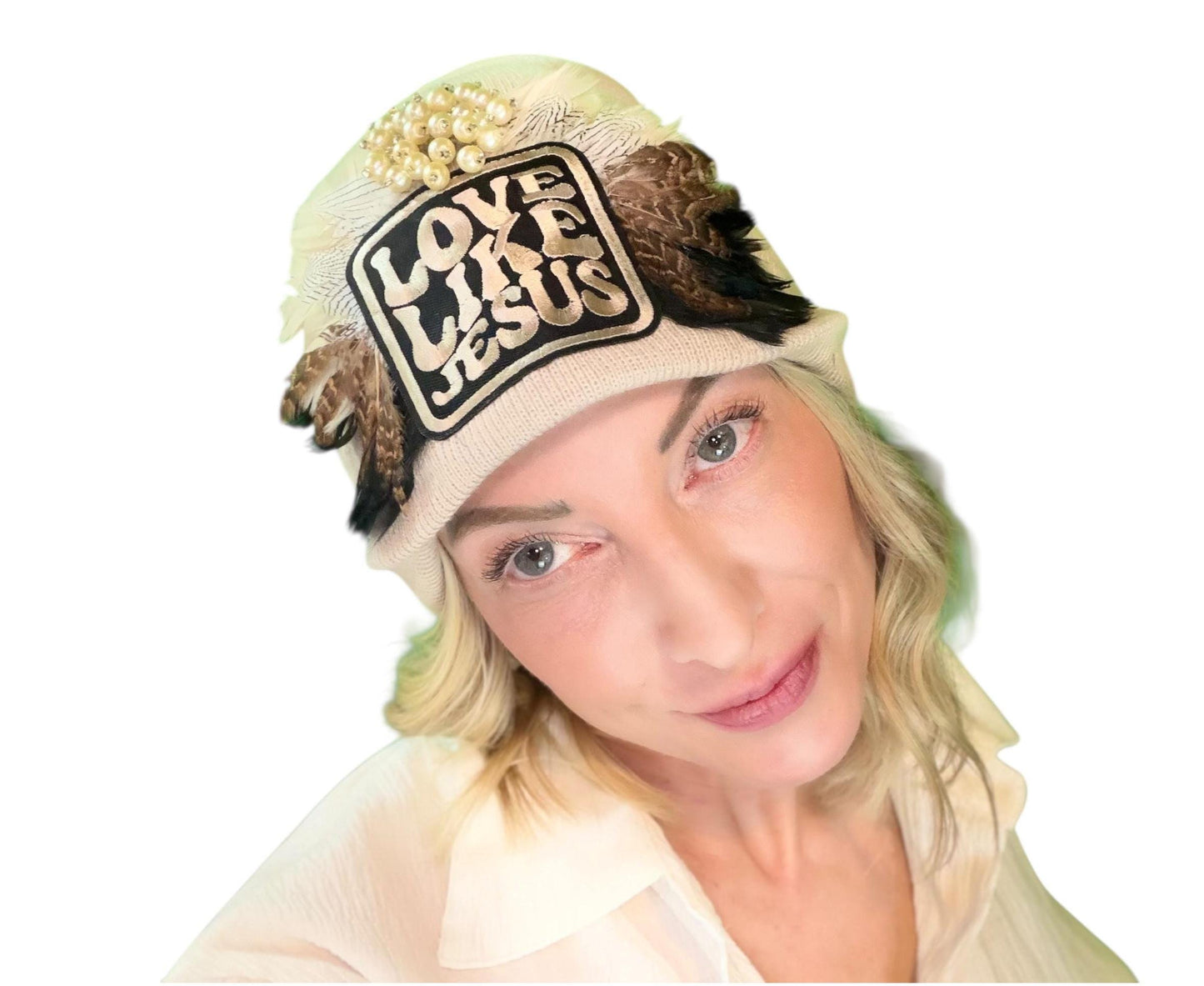 NEW Style Statement “Love Like Jesus” Patchwork Jeweled Fashionable Winter Hat