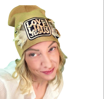 NEW Style Statement “Love Like Jesus” Patchwork Jeweled Fashionable Winter Hat
