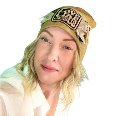 NEW Style Statement “Love Like Jesus” Patchwork Jeweled Fashionable Winter Hat