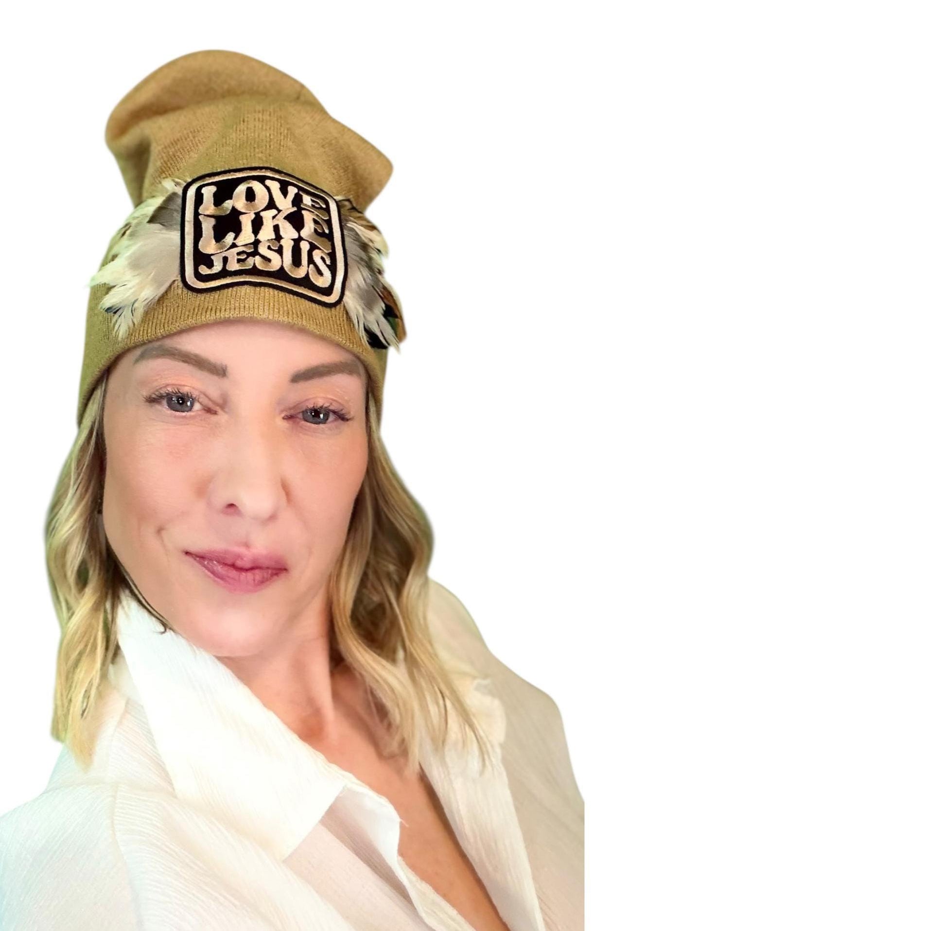 NEW Style Statement “Love Like Jesus” Patchwork Jeweled Fashionable Winter Hat