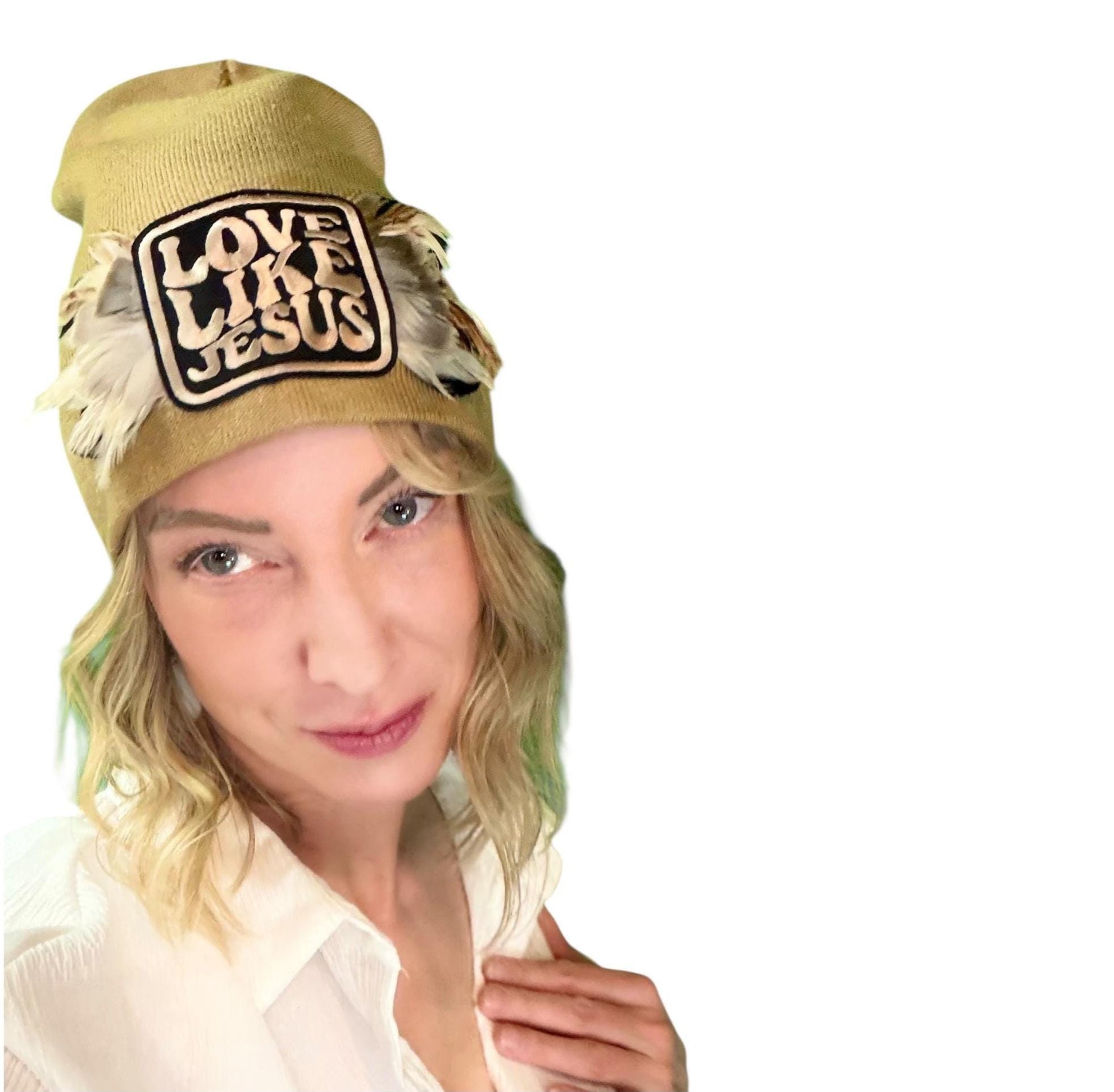 NEW Style Statement “Love Like Jesus” Patchwork Jeweled Fashionable Winter Hat