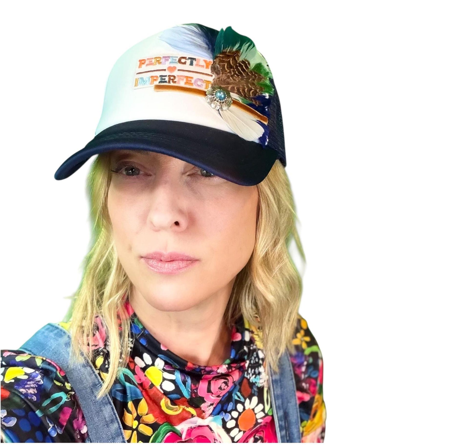 NEW Style Statement “Perfectly Imperfect” Patchwork Jeweled Trucker Hat