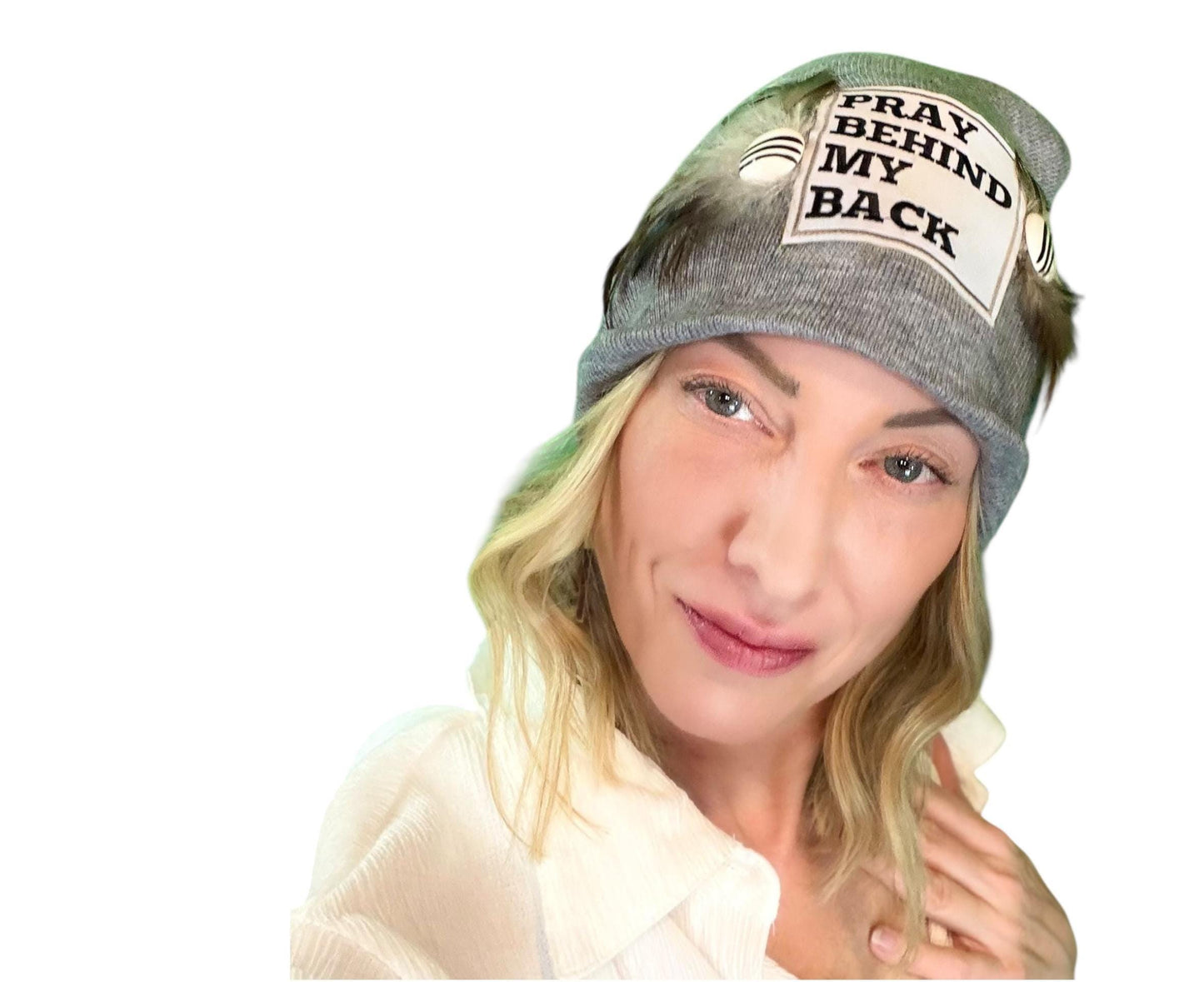 NEW Style Statement “Pray Behind My Back” Patchwork Jeweled Fashionable Winter Hat