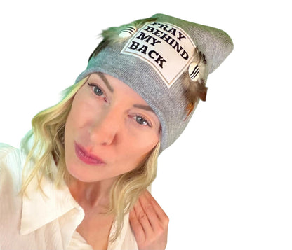 NEW Style Statement “Pray Behind My Back” Patchwork Jeweled Fashionable Winter Hat