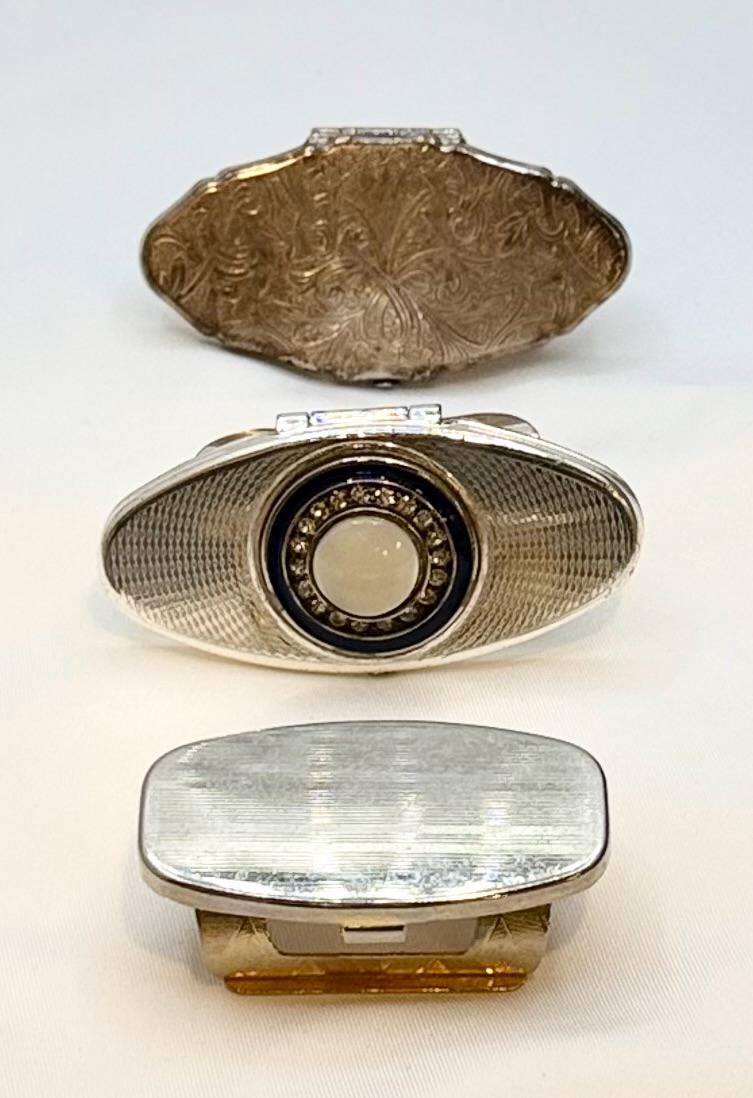 Rare Vintage Silver Statement Lipstick Ring Holder with Flip-up Mirror
