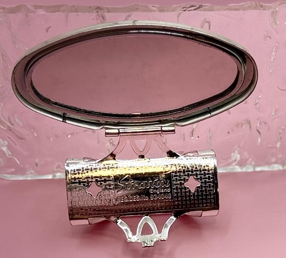 Rare Vintage Silver Statement Lipstick Ring Holder with Flip-up Mirror