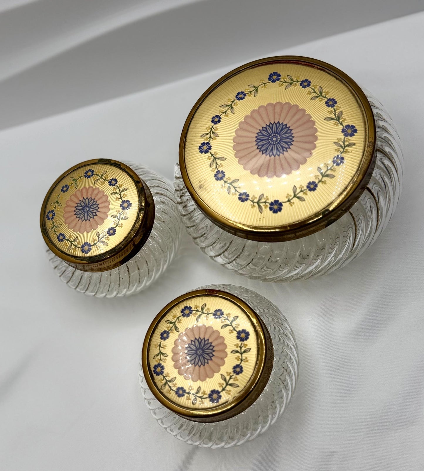 Vintage Collectible Vanity Powder Glass Jars - Ladies Dresser