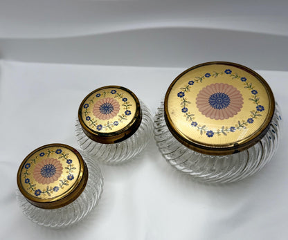 Vintage Collectible Vanity Powder Glass Jars - Ladies Dresser