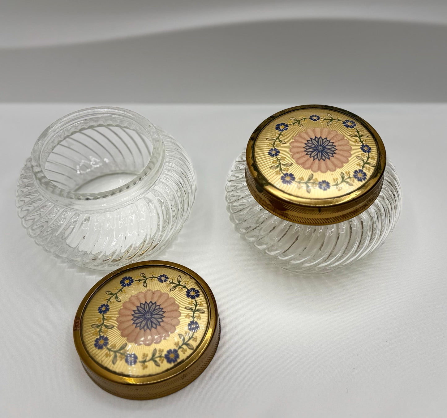 Vintage Collectible Vanity Powder Glass Jars - Ladies Dresser
