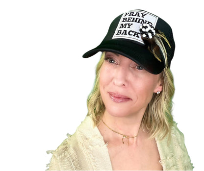 NEW Style Statement “Pray Behind My Back” Patchwork Jeweled Trucker Hat