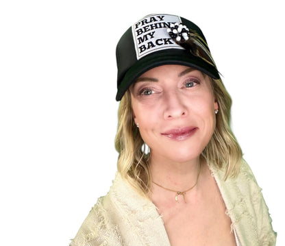 NEW Style Statement “Pray Behind My Back” Patchwork Jeweled Trucker Hat