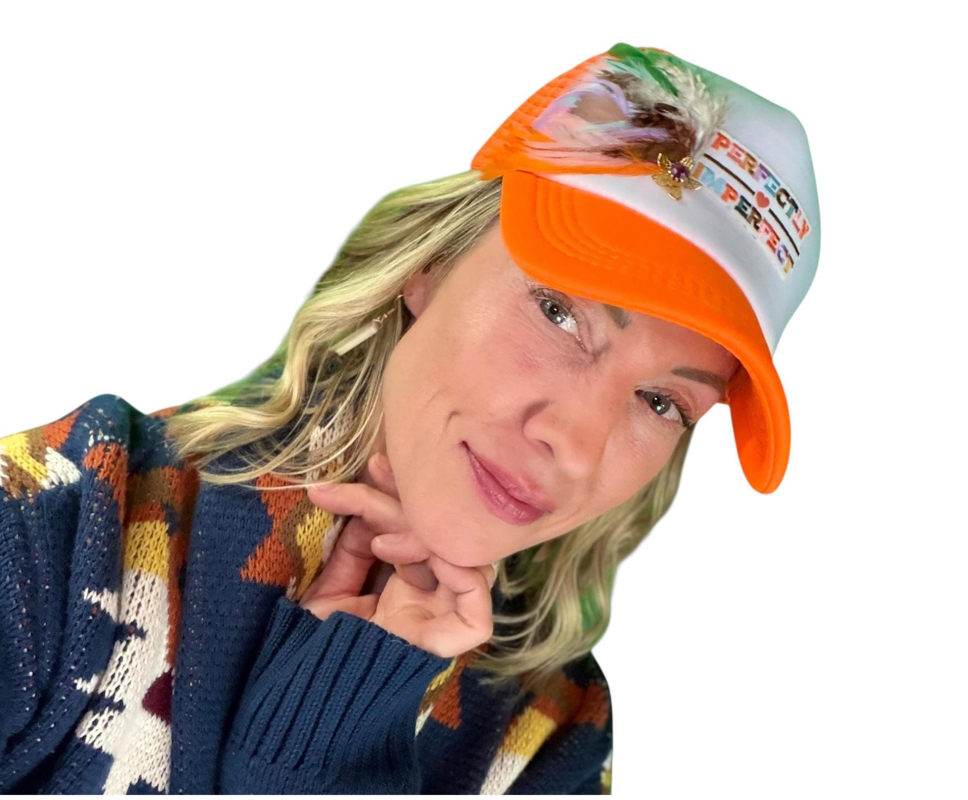 NEW Style Statement “Perfectly Imperfect” Patchwork Jeweled Trucker Hat
