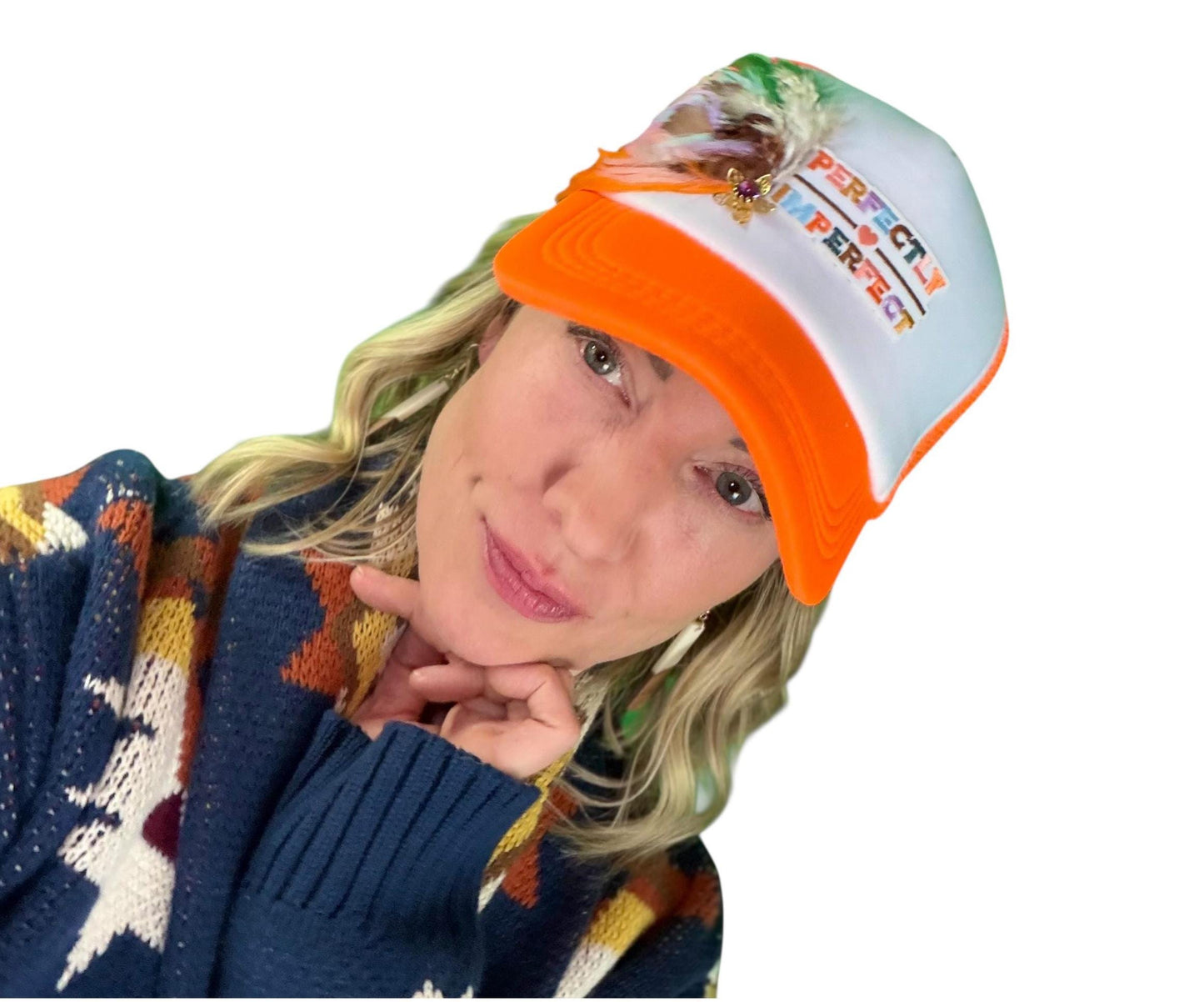 NEW Style Statement “Perfectly Imperfect” Patchwork Jeweled Trucker Hat