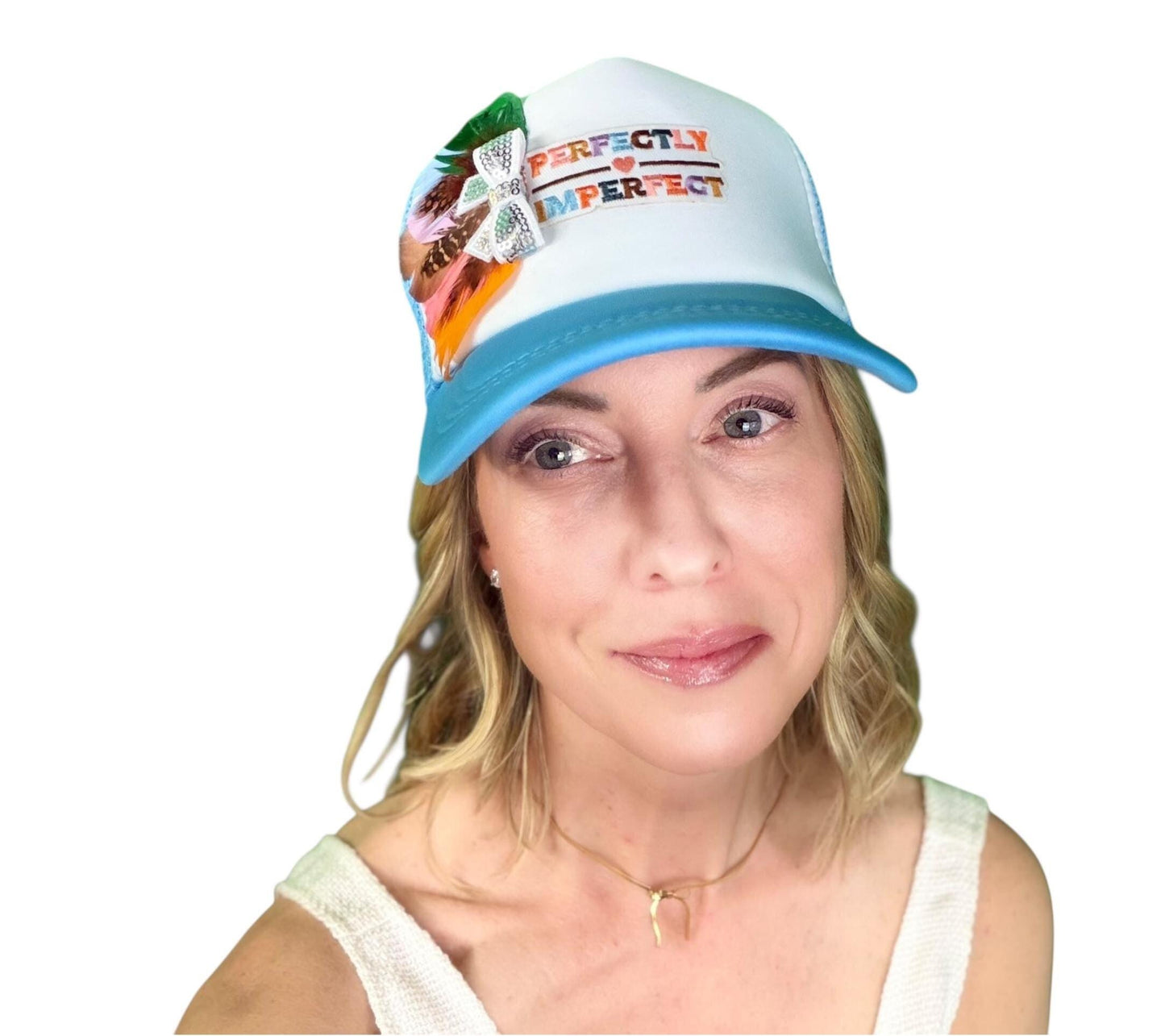 NEW Style Statement “Perfectly Imperfect” Patchwork Jeweled Trucker Hat