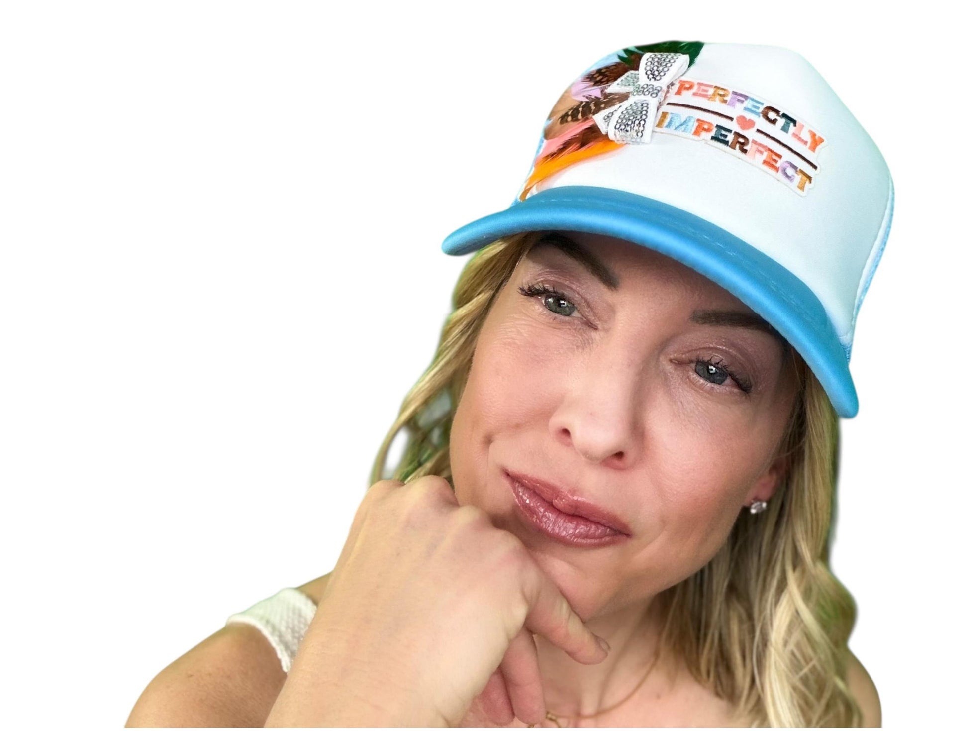 NEW Style Statement “Perfectly Imperfect” Patchwork Jeweled Trucker Hat