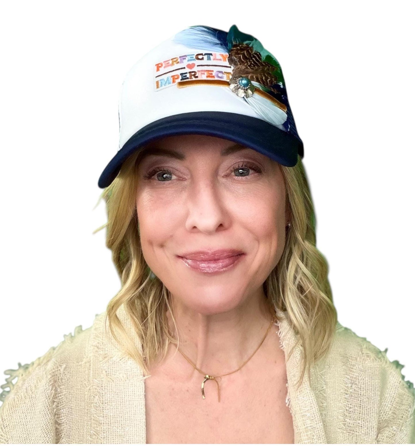 NEW Style Statement “Perfectly Imperfect” Patchwork Jeweled Trucker Hat