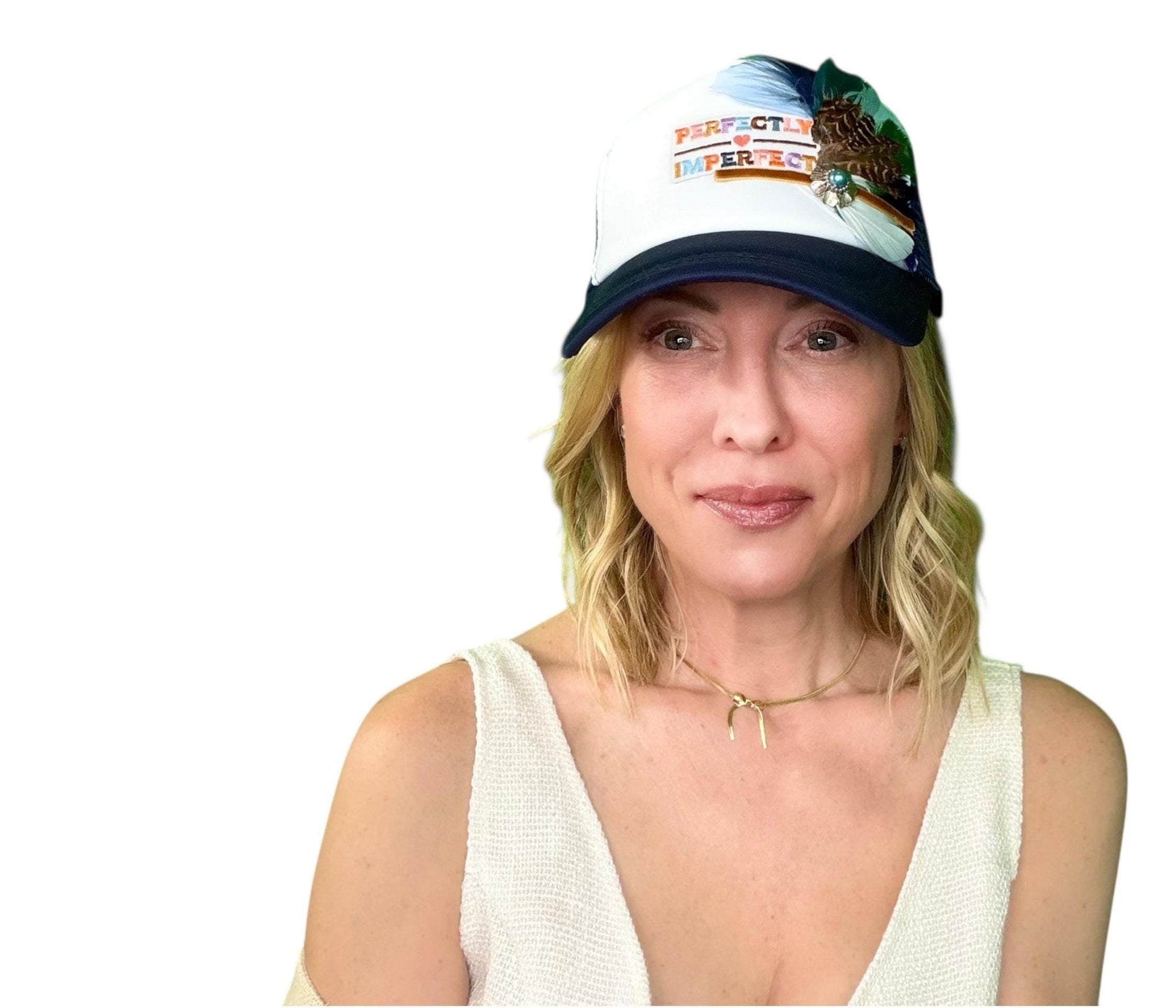 NEW Style Statement “Perfectly Imperfect” Patchwork Jeweled Trucker Hat
