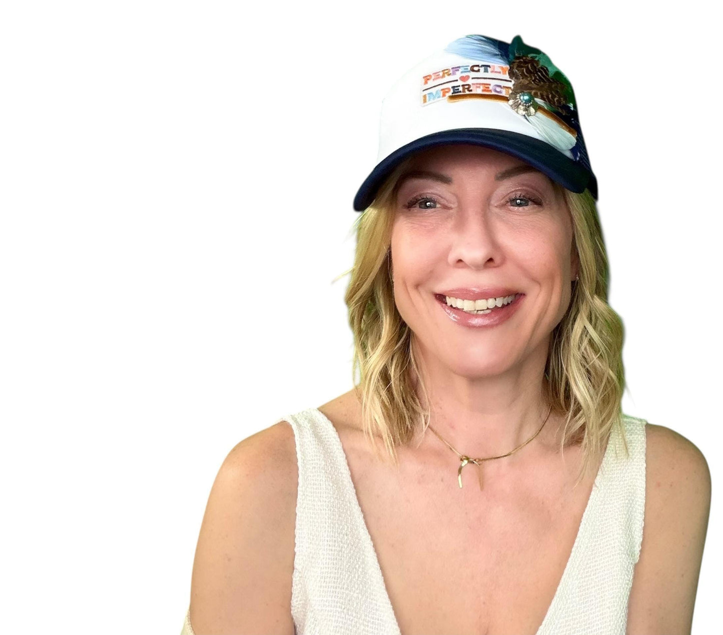 NEW Style Statement “Perfectly Imperfect” Patchwork Jeweled Trucker Hat