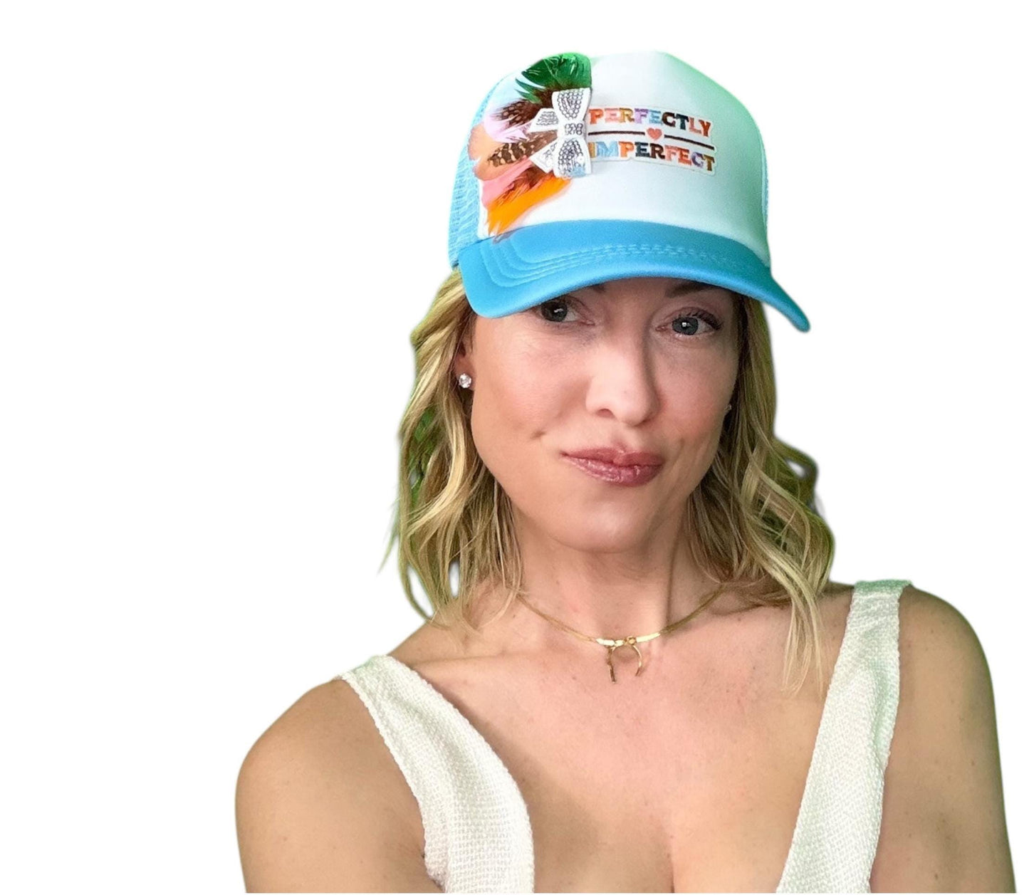 NEW Style Statement “Perfectly Imperfect” Patchwork Jeweled Trucker Hat
